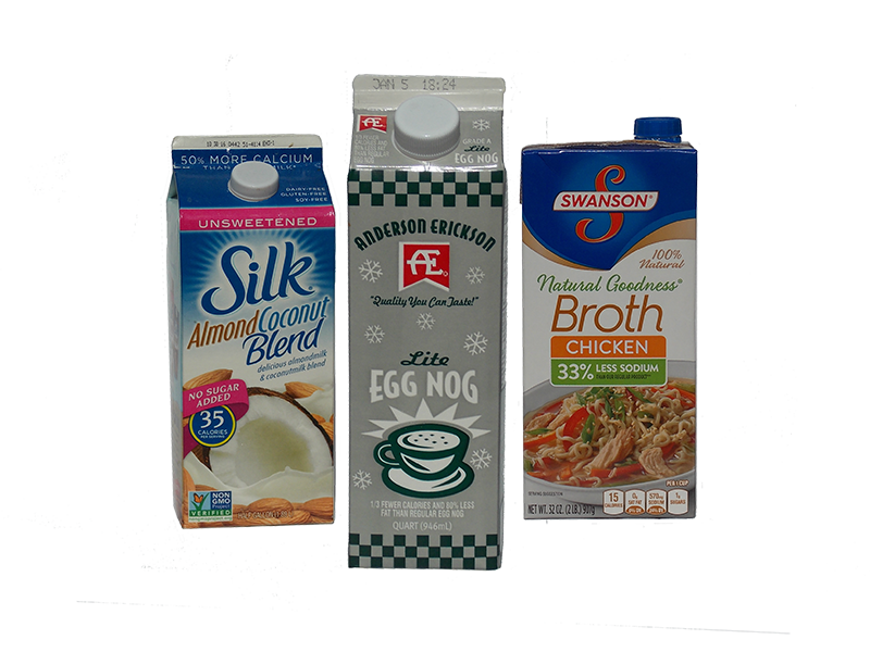 Paper cartons for milk alternative, broth and egg nog