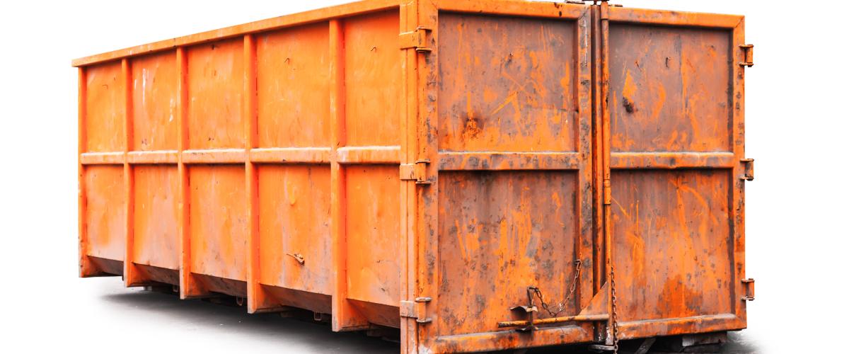 An orange dumpster