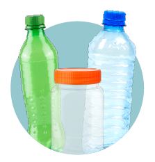 Clear plastic containers on a color background