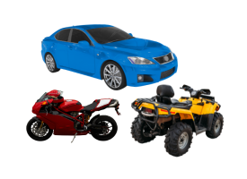 A car, motorcycle and ATV