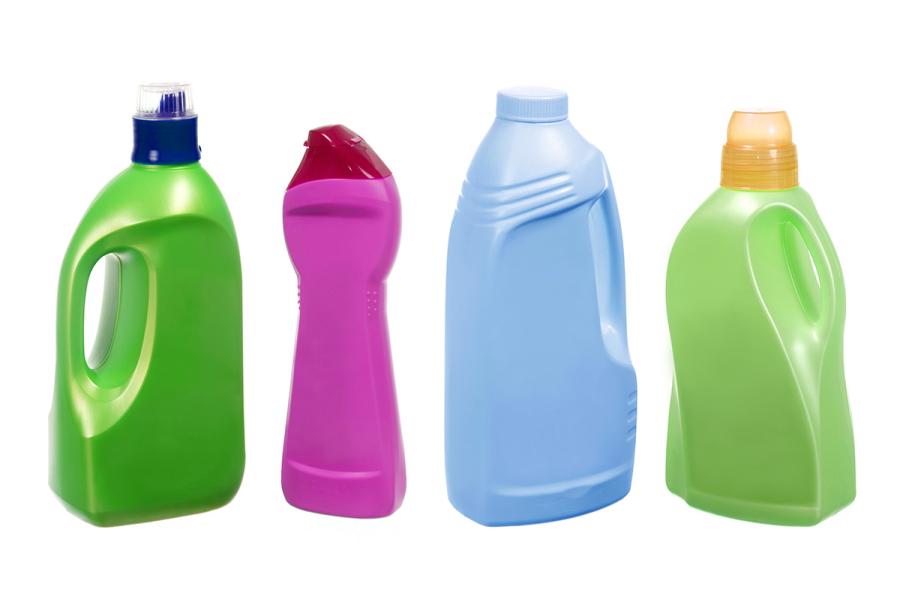 Bottles made from different colors of plastic
